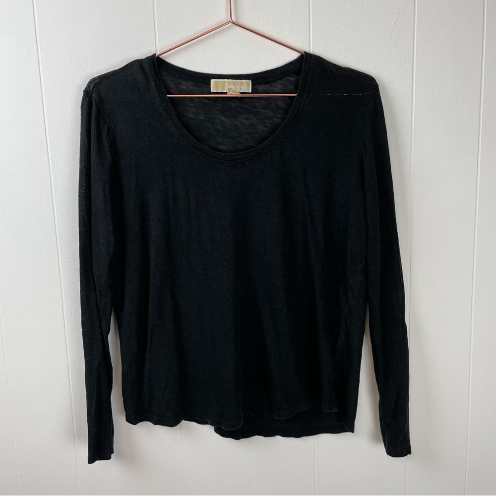 MICHAEL Michael Kors Linen Scoopneck Long Sleeve Shirt